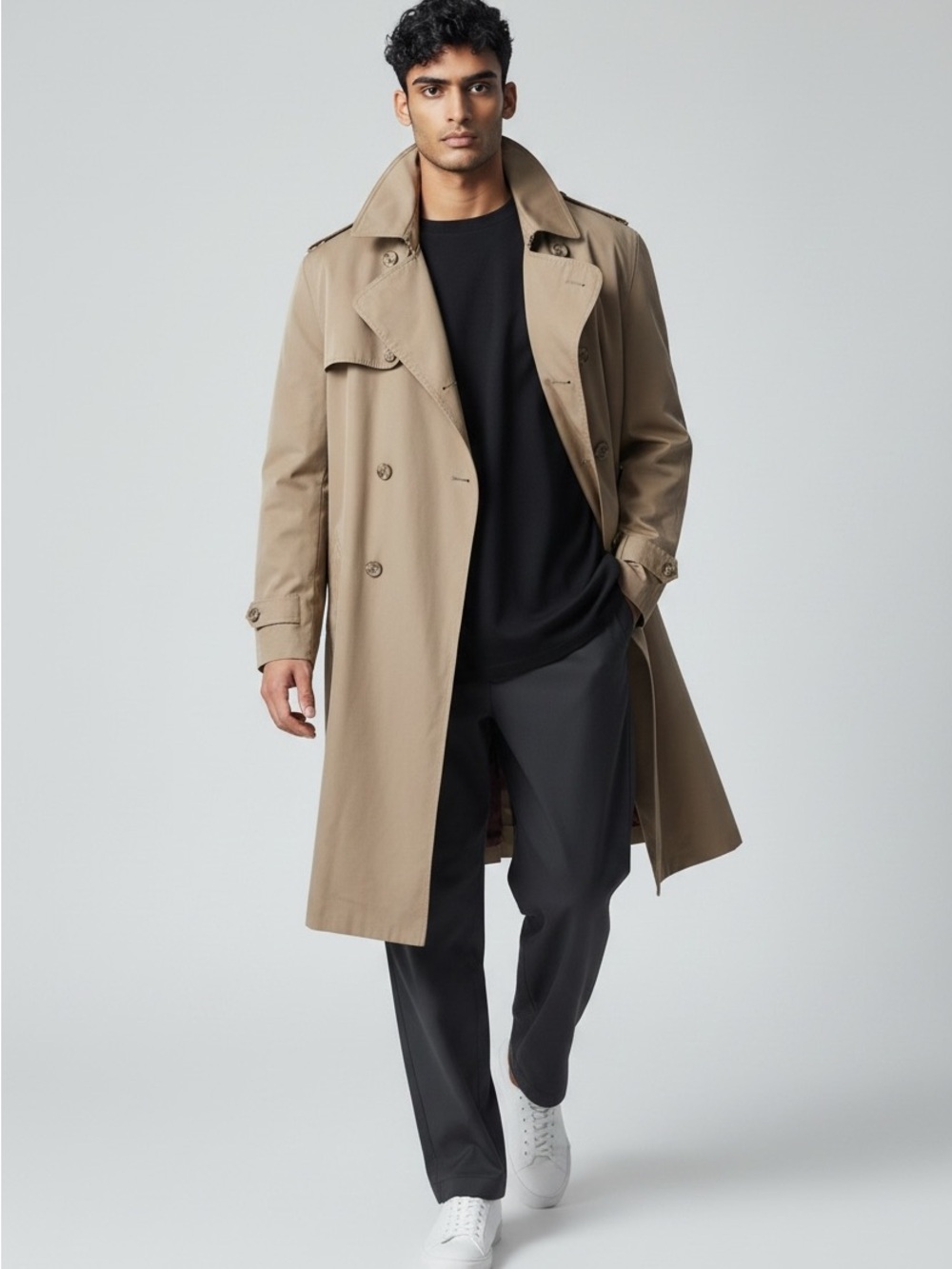 Evan Picone Tan Classic Double-Breasted Trench Coat